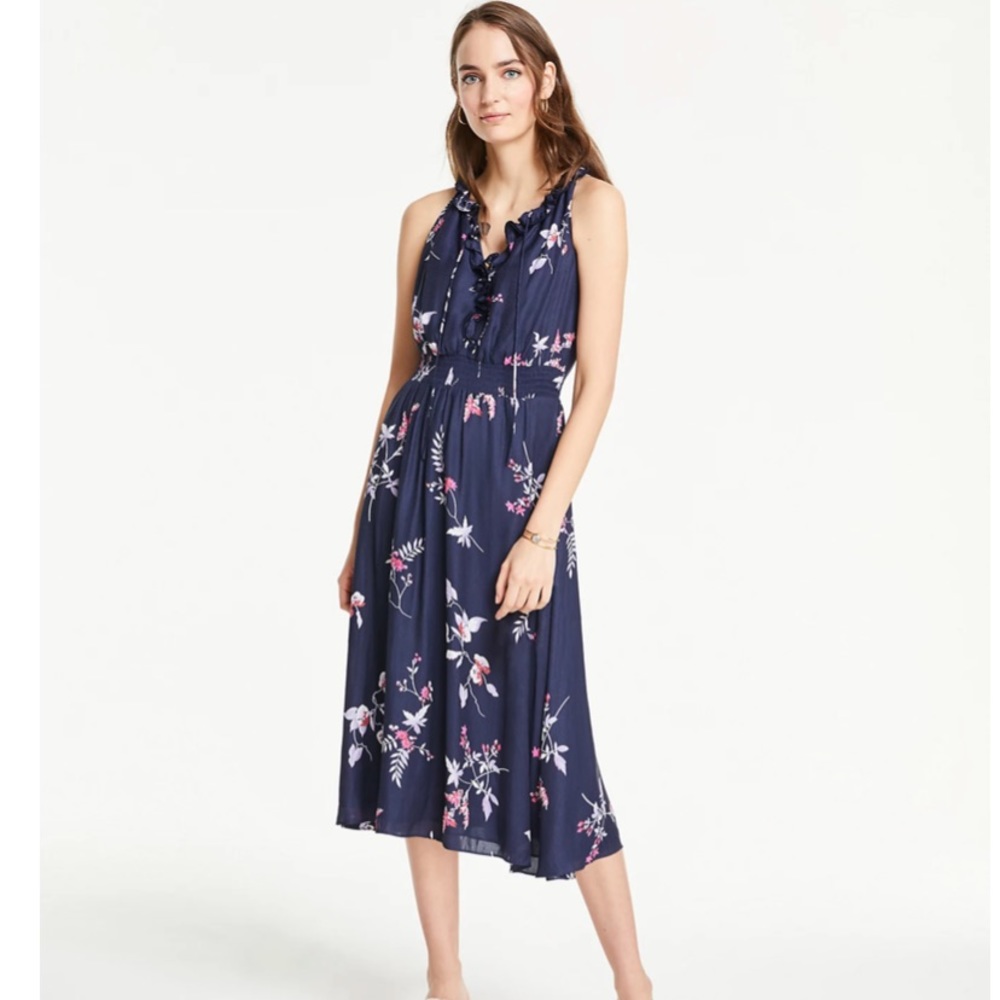 Ann Taylor Floral Ruffle Flare Dress